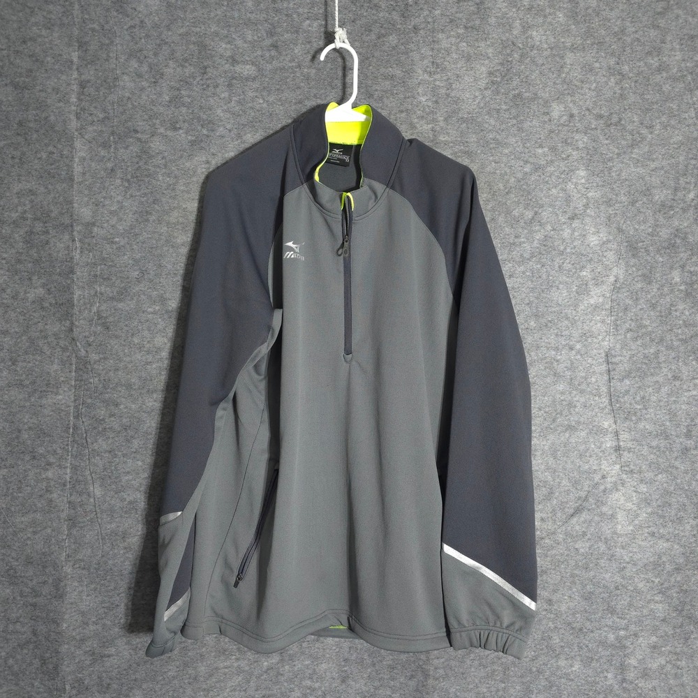 Mizuno Performance Pullover Mens Medium Grey Quarter Zip Reflective Running Top